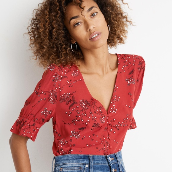 Madewell Tops - MADEWELL Red Floral Print Blouse
